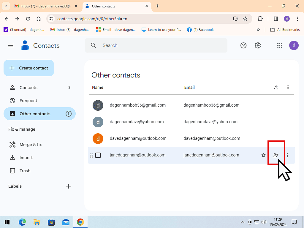 Moving a contact from Other Contacts list.
