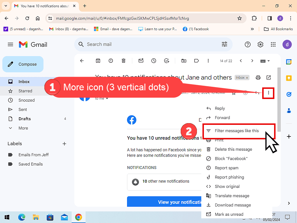 Setting up spam filters in Gmail.